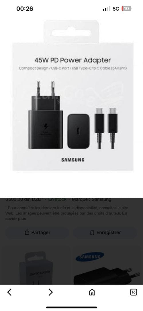 Pack Samsung 45W + Câble USB-C (1.8m)
